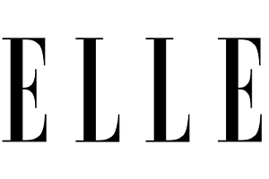 ELLE magazine wordmark in black serif lettering on a transparent background.