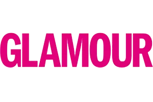 GLAMOUR magazine wordmark in bold black lettering on a transparent background.